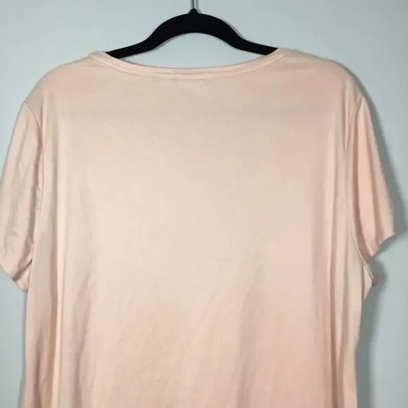 Chicos pink faux suede vegan short sleeve round neck with gold tone detail sz L - Picture 5 of 7